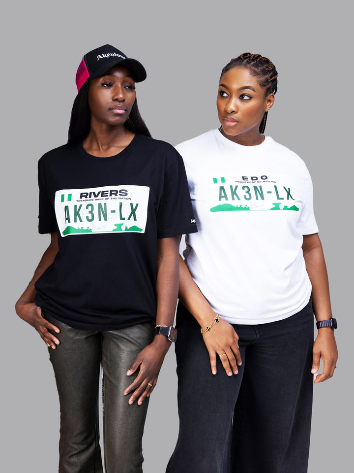 AkénLuxe Number Plate T-Shirt – Premium organic cotton streetwear tee with bold number plate design, inspired by individuality and the open road.