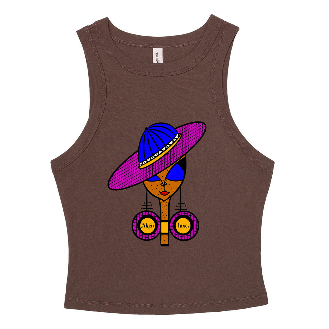 AkénLuxe Muse Ladies Micro Rib Racer Tank Top - Cocoa Brown