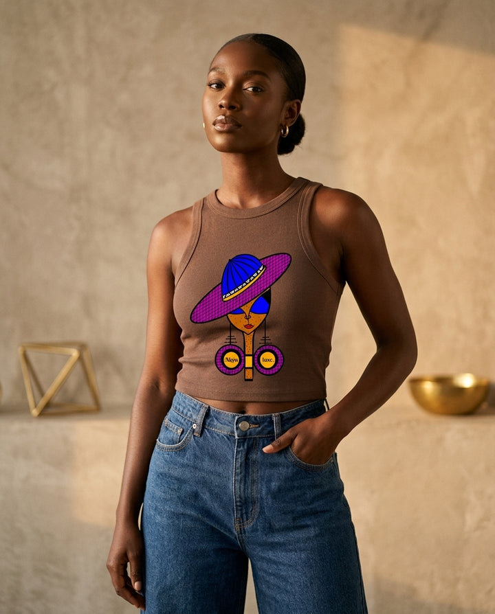 AkénLuxe Muse Ladies Micro Rib Racer Tank Top - Cocoa Brown